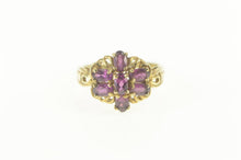 Load image into Gallery viewer, 10K Retro Purple Tourmaline Floral Cluster Cocktail Ring Size 8 Yellow Gold