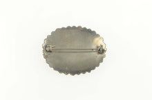 Load image into Gallery viewer, Sterling Silver Retro Cross Stitch Violet Flowers Oval Elaborate Pin/Brooch
