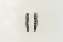 Load image into Gallery viewer, 14K Diamond Inset Layered Look Statement Hoop Earrings White Gold