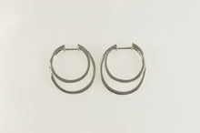 Load image into Gallery viewer, 14K Diamond Inset Layered Look Statement Hoop Earrings White Gold