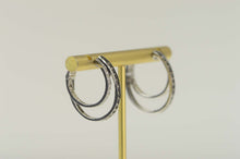 Load image into Gallery viewer, 14K Diamond Inset Layered Look Statement Hoop Earrings White Gold