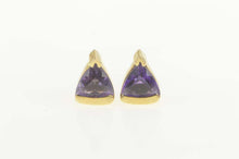 Load image into Gallery viewer, 14K Trillion Amethyst Solitaire Geometric Stud Earrings Yellow Gold