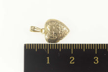 Load image into Gallery viewer, 10K Susan Etched Forget Me Not Puffy Heart Locket Charm/Pendant Yellow Gold