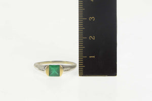 14K Princess Syn. Emerald Diamond Engagement Ring Size 11.25 White Gold