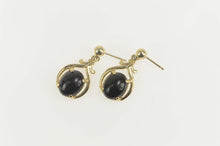 Load image into Gallery viewer, 14K Oval Black Onyx Cabochon Dangle Scroll Earrings Yellow Gold