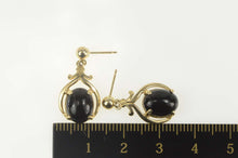 Load image into Gallery viewer, 14K Oval Black Onyx Cabochon Dangle Scroll Earrings Yellow Gold