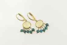 Load image into Gallery viewer, 14K Oval Citrine Turquoise Fringe Dangle Statement Earrings Yellow Gold