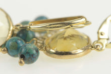Load image into Gallery viewer, 14K Oval Citrine Turquoise Fringe Dangle Statement Earrings Yellow Gold