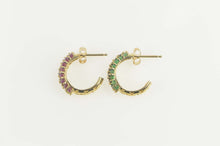 Load image into Gallery viewer, 14K Emerald Ruby Sapphire Encrusted Semi Hoop Earrings Yellow Gold