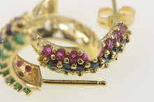 Load image into Gallery viewer, 14K Emerald Ruby Sapphire Encrusted Semi Hoop Earrings Yellow Gold