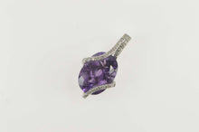 Load image into Gallery viewer, 10K Oval Amethyst Diamond Wavy Statement Pendant White Gold