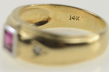 Load image into Gallery viewer, 14K Princess Syn. Ruby Diamond Accent Band Ring Size 6.25 Yellow Gold