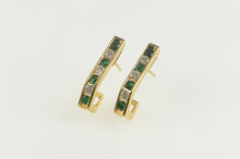Load image into Gallery viewer, 14K Emerald Diamond Accent Squared Bar Hoop Earrings Yellow Gold