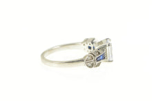 Load image into Gallery viewer, Sterling Silver Asscher Syn. Sapphire Ornate Travel Engagement Ring