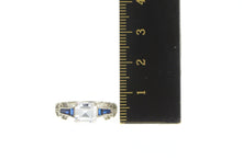 Load image into Gallery viewer, Sterling Silver Asscher Syn. Sapphire Ornate Travel Engagement Ring