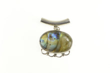 Load image into Gallery viewer, Sterling Silver Oval Labradorite Cabochon Ornate Statement Pendant