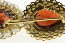 Load image into Gallery viewer, 14K Pear Cut Garnet Pearl Halo Dangle Hook Back Earrings Yellow Gold