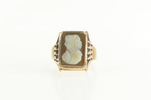Load image into Gallery viewer, 14K Ornate Carved Coral Shell Cameo Statement Ring Yellow Gold