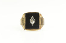 Load image into Gallery viewer, 10K 1960's Black Onyx Squared Diamond Statement Ring Yellow Gold
