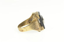 Load image into Gallery viewer, 10K 1960's Black Onyx Squared Diamond Statement Ring Yellow Gold