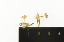 Load image into Gallery viewer, 14K Retro Pearl Diamond Accent Curved Stud Earrings Yellow Gold