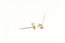 Load image into Gallery viewer, 10K Pearl Ruby Accent Leaf Cluster Stud Earrings Yellow Gold