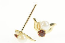 Load image into Gallery viewer, 10K Pearl Ruby Accent Leaf Cluster Stud Earrings Yellow Gold