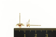 Load image into Gallery viewer, 10K Pearl Ruby Accent Leaf Cluster Stud Earrings Yellow Gold