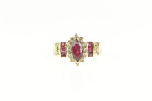 Load image into Gallery viewer, 14K Marquise Ruby Diamond Halo Statement Ring Yellow Gold