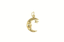 Load image into Gallery viewer, 14K Diamond Cut Crescent Moon Star Space Charm/Pendant Yellow Gold