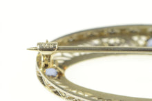 Load image into Gallery viewer, 14K Art Deco Filigree Syn. Sapphire Oval Pin/Brooch White Gold