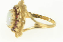 Load image into Gallery viewer, 10K Oval Natural Opal Garnet Halo Filigree Statement Ring Yellow Gold