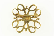 Load image into Gallery viewer, 10K Retro Swirl Filigree Square Syn. Ruby Pin/Brooch Yellow Gold