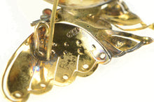 Load image into Gallery viewer, 14K 1950's Jade Pearl Syn. Ruby Butterfly Statement Pin/Brooch Yellow Gold