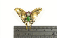 Load image into Gallery viewer, 14K 1950's Jade Pearl Syn. Ruby Butterfly Statement Pin/Brooch Yellow Gold