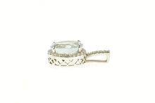 Load image into Gallery viewer, 14K Oval Blue Topaz Diamond Halo Statement Pendant White Gold