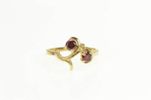 Load image into Gallery viewer, 14K Round Synthetic Ruby Retro Vine Swirl Cherry Ring Yellow Gold
