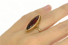 Load image into Gallery viewer, 9K 1940's Marquise Sim. Ruby Ornate Solitaire Ring Yellow Gold