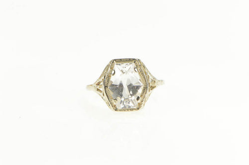 Platinum Art Deco Filigree White Sapphire Engagement Ring