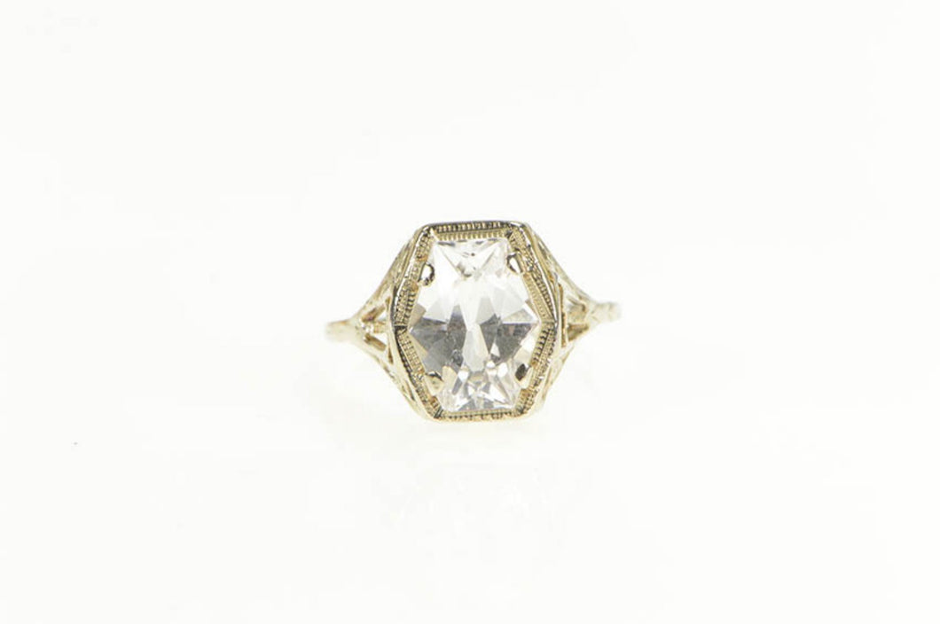 Platinum Art Deco Filigree White Sapphire Engagement Ring