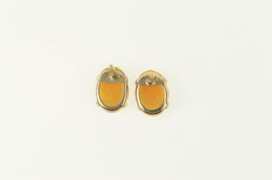 14K Inset Cameo Women Vintage Stud Earrings Yellow Gold
