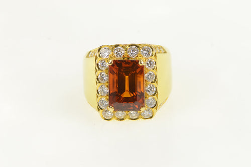 18K 8.00 Ctw Orange Sapphire Diamond Halo Ring Yellow Gold