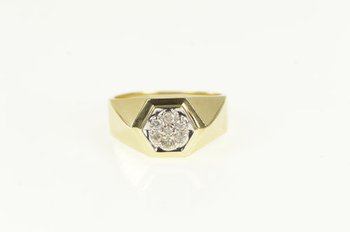 14K Retro Diamond Cluster Vintage Men's Ring Yellow Gold