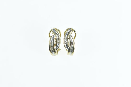 10K Baguette Diamond Vintage Curvy Hoop Earrings Yellow Gold