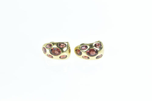 18K Garnet Pave Domed Oval French Clip Earrings Yellow Gold