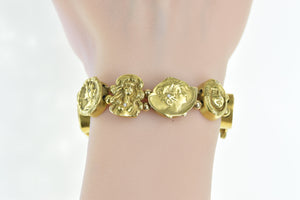 14K Art Nouveau Diamond Lady Slide Charm Bracelet 7.25" Yellow Gold