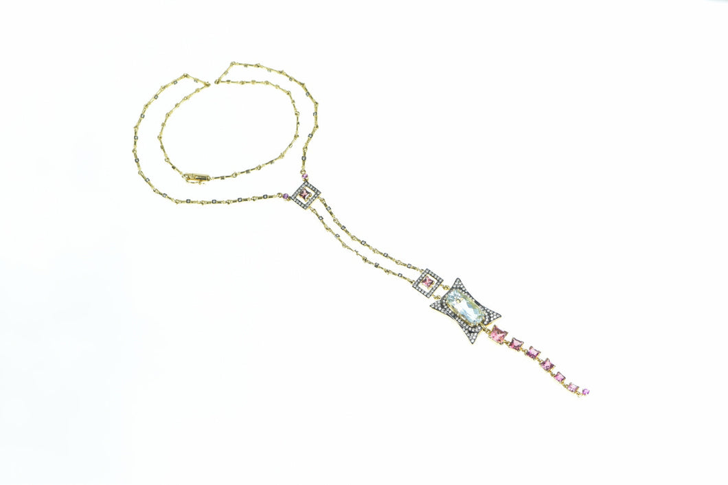 18K 13.50 Ctw Aquamarine Diamond Tie Necklace 17.25