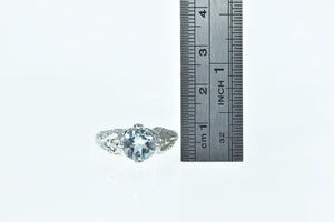 14K Syn. Aquamarine Diamond Statement Ring White Gold