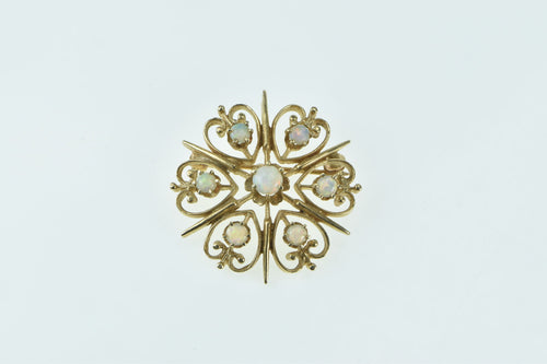 14K Opal Ornate Filigree Heart Star Vintage Pendant/Pin Yellow Gold