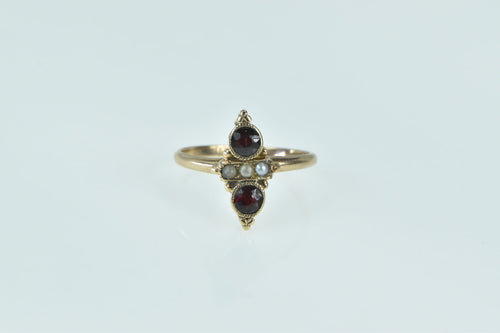 10K Victorian Garnet Seed Pearl Statement Ring Yellow Gold